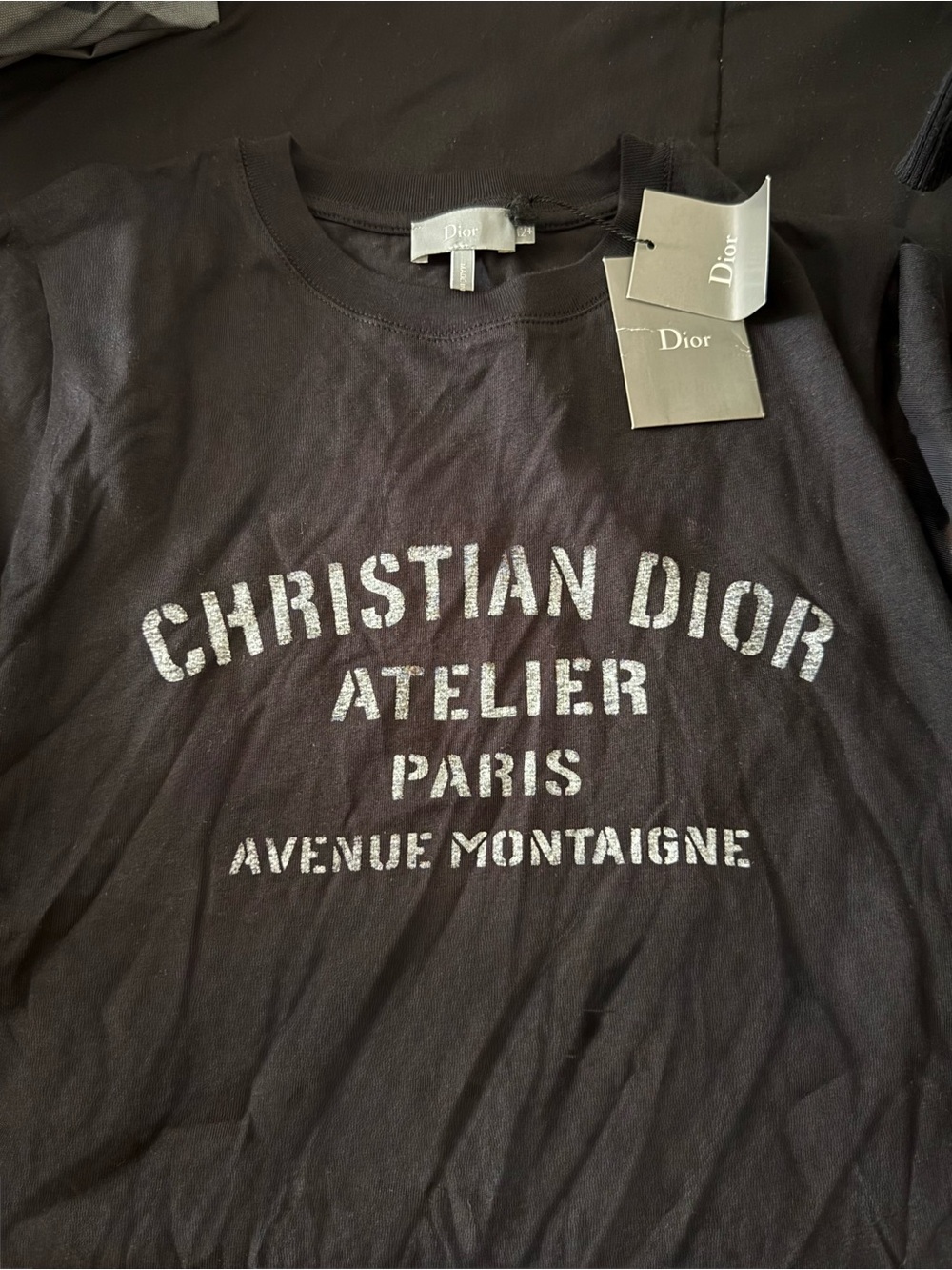 Dior Black Tee with White Distressed Logo